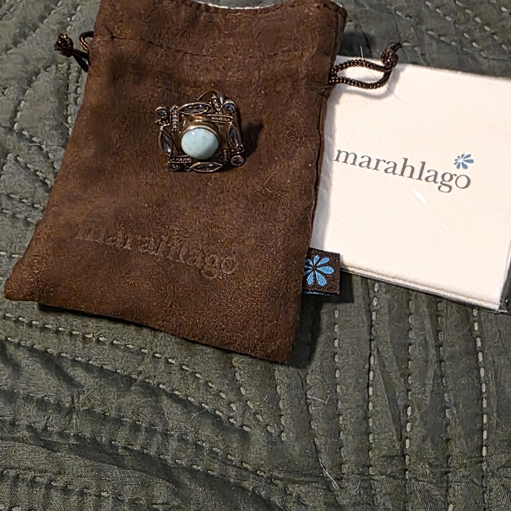 Marahlago Sterling Silver Larimar And Blue Topaz Statement Ring - Picture 7 of 7